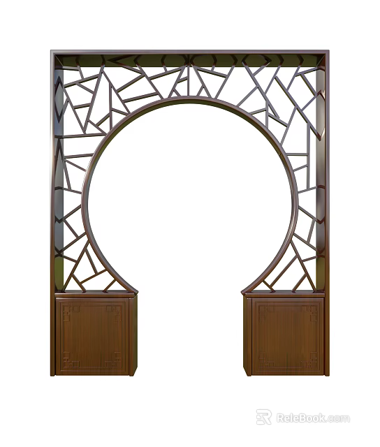 Wooden Archway With Traditional Intricate Geometric Lattice Design And Decorative Side Panels 3d model 