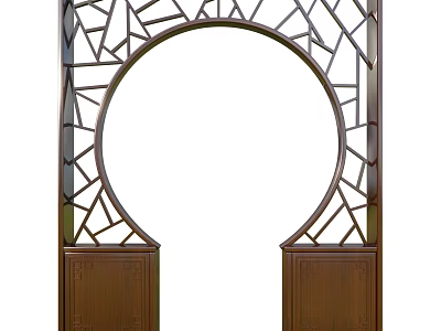 Wooden Archway With Traditional Intricate Geometric Lattice Design And Decorative Side Panels 3d model