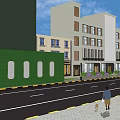 Urban Road Infrastructure With Traffic Lanes Vehicles Sidewalks Green Belts And Buildings