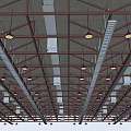 Modern Industrial Ceiling Design With Metal Frames Pendant Lights And Ventilation Grilles