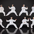 Men Practicing Tai Chi With Various Poses In White Clothing On Dark Background