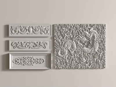 Exquisite Carved Decorative Panels With Intricate Dragon Patterns And Artistic Designs 3d model