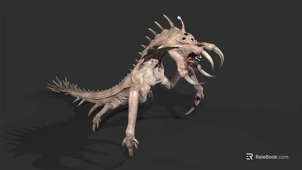 Mythical Fantasy Monster With Spikes Horns Open Mouth And Sharp Claws 3d model 