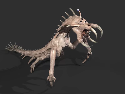 Mythical Fantasy Monster With Spikes Horns Open Mouth And Sharp Claws 3d model