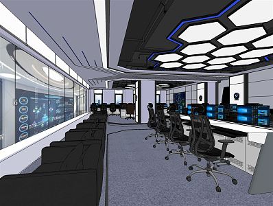 Modern monitoring room Command center Central control room 3d model