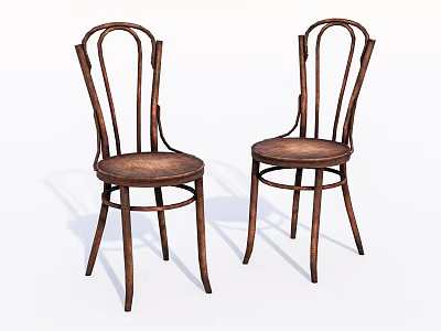 Classic Wooden Dining Chairs With Curved Backrests Round Seats And Vintage Style 3d model