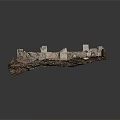 Ancient Castle Ruin Model With Stone Walls And Grass Covered Terrain