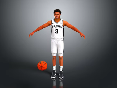Man Standing In White Spurs Basketball Jersey Number 3 With Arms Outstretched And Basketball 3d model