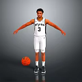 Man Standing In White Spurs Basketball Jersey Number 3 With Arms Outstretched And Basketball