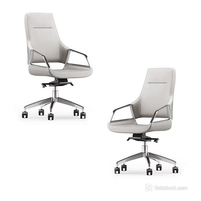 Light Gray Modern Office Chair With Metal Frame Armrests And Rolling Wheels 3d model 