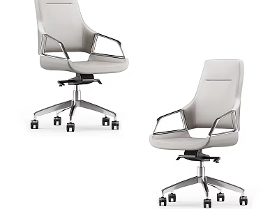 Light Gray Modern Office Chair With Metal Frame Armrests And Rolling Wheels 3d model