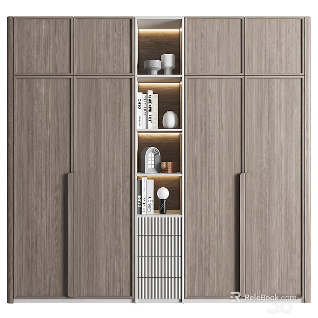 Modern Light Wood Display Cabinet With Open Shelves Built in Lighting And Decorative Items 3d model 