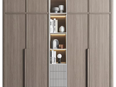 Modern Light Wood Display Cabinet With Open Shelves Built in Lighting And Decorative Items 3d model