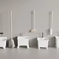 White Wash Basins With Various Cleaning Tools For Bathroom Setup 3d model