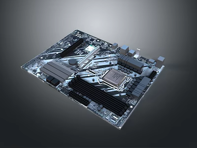Advanced Computer Motherboard with Chipset PCIe Slots Heat Sinks and Circuit Design 3d model