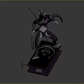 3D Fantasy Creature Character With Gray Body Red Eyes Long Tail Standing On Symbol Platform