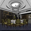 Elegant Private Dining Room With Round Table Luxury Chairs Chandelier And Wine Rack Decor