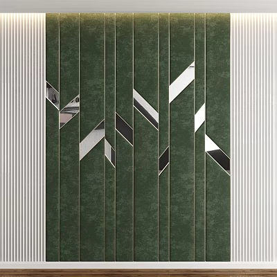 Green Wall Paneling With Silver Black Geometric Shapes And White Vertical Stripes 3d model