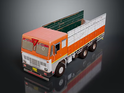 Orange and White Dump Truck With Open Bed Green Railings and Multiple Wheels 3d model