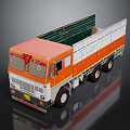 Orange and White Dump Truck With Open Bed Green Railings and Multiple Wheels
