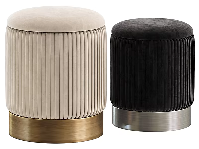 Beige And Black Velvet Upholstered Stools With Gold And Silver Metal Bases 3d model
