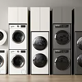 Various White and Gray Washing Machines Stackable and Freestanding Models on 3d model