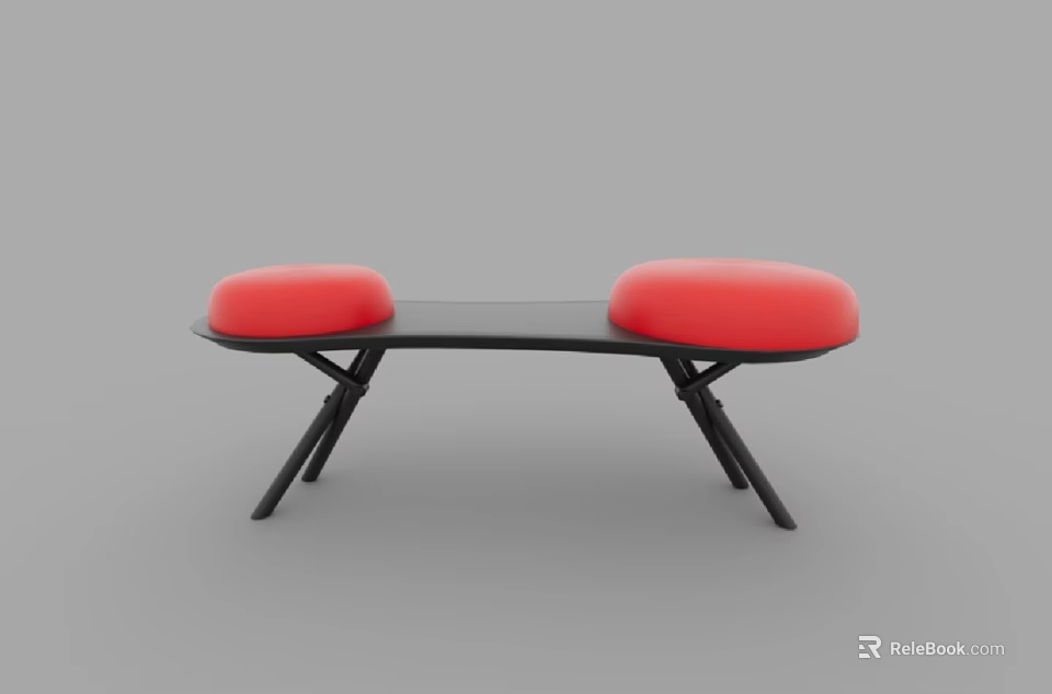 Modern Stylish Leisure Chair With Red Round Cushions And Black Metal Frame 3d model 