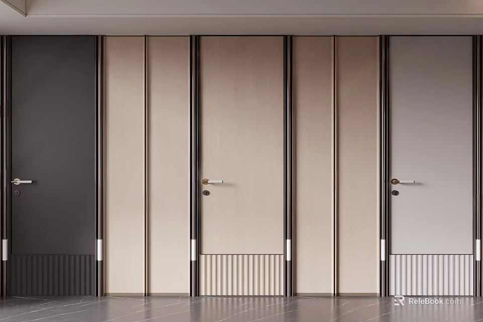 Modern Hinged Doors With Sleek Panels Metal Handles And Various Colors 3d model 