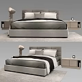 Modern Double Bed With Upholstered Headboard Side Tables Pillows And Blanket 3d model