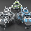 Sci Fi Metallic Spaceships With Mechanical Structures And Engines In Silver Blue Green 3d model