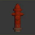 Red Fire Hydrant With Top Cap And Side Outlets On Concrete Base