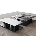 Two Modern Coffee Tables with Sleek Design on Beige Carpet and Open Magazine