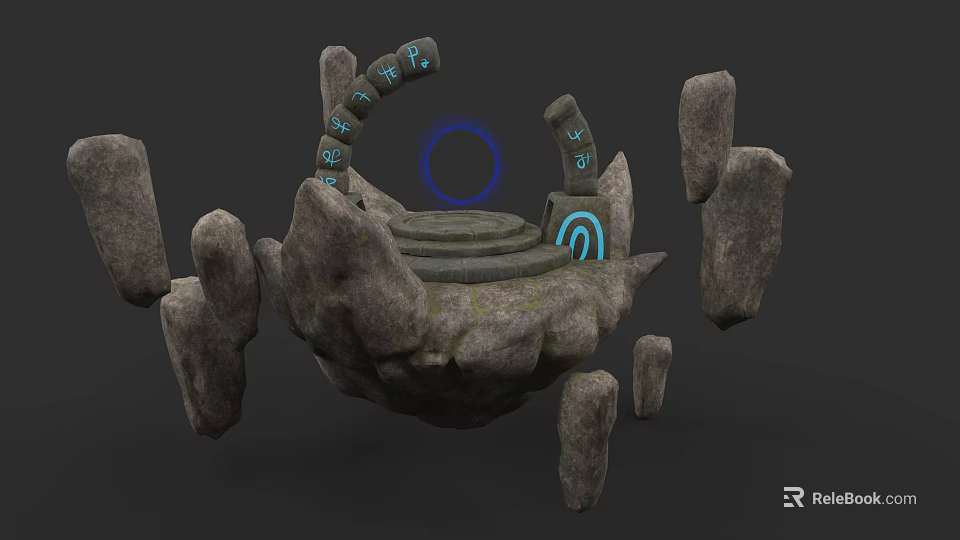 Mystical Stone Structure With Blue Circle And Ancient Runes Surrounded By Rocks 3d model