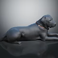 Black Labrador Lying Down With Brown Collar On Black Surface And Gray Background 3d model