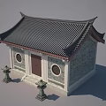 Ancient Chinese Architecture Featuring Tiled Roof Circular Windows Wooden Door And Stone Lanterns