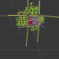 Commercial Street With Multiple Buildings Blue Roofs Surrounding Green Trees And Connected Roads
