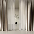 Neutral Layered Curtains With Sheer And Thick Drapes On Window Sill Black Vase Green Plant
