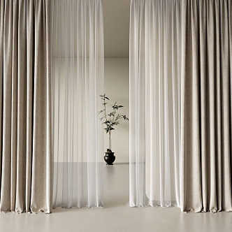 Beige Curtain Cloth Curtain Milk Tea Curtain Gauze Curtain 3d model