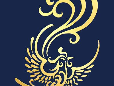 Ornate Golden Phoenix Carving Design with Intricate Patterns on Dark Blue Background 3d model