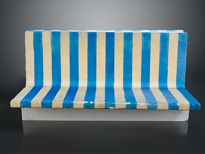 Blue And White Striped Upholstered Bench Modern Furniture Design For Interior 3d model