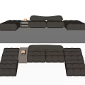 Sectional Multi Person Sofa Grey Leather Modular Design With Small Coffee Table And Items 3d model