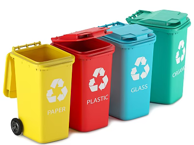 Color Coded Recycling Bins for Paper Plastic Glass and Organic Waste Management 3d model