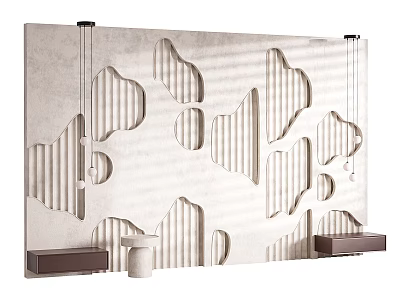 Modern Bedroom Accent Wall With Hollow Geometric Patterns And Hanging Pendant Lights 3d model