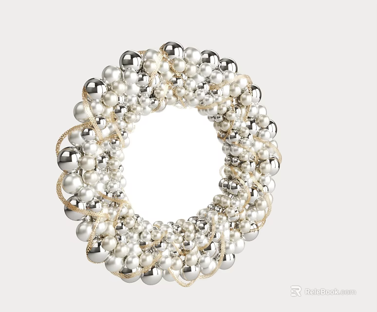 Elegant Decorative Mirror With Pearls Silver Balls And Circular Design 3d model 