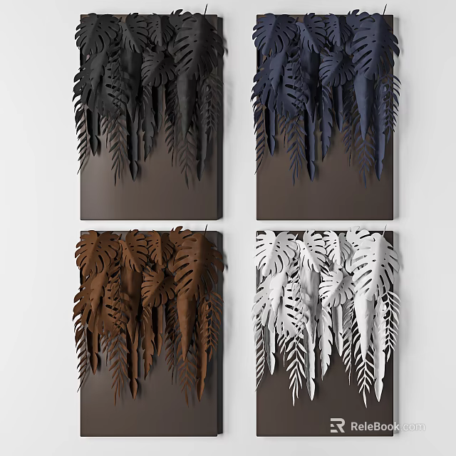 3D Leaf Shaped Wall Art Decor in Black Blue Brown White Colors 3d model 