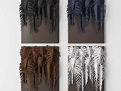 3D Leaf Shaped Wall Art Decor in Black Blue Brown White Colors 3d model