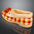 Plaid Slippers with Pom Pom Decoration Red Yellow White Light Sole for Comfortable Home Use