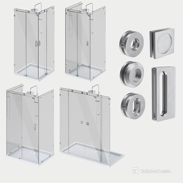 Shower Sauna Glass Enclosures With Stainless Steel Round Fittings Square Panels And Hardware 3d model 