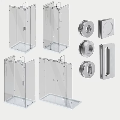 Shower Sauna Glass Enclosures With Stainless Steel Round Fittings Square Panels And Hardware 3d model