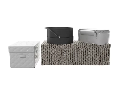 Quilted Silver And Black Storage Boxes With Woven Base And Handles Design 3d model